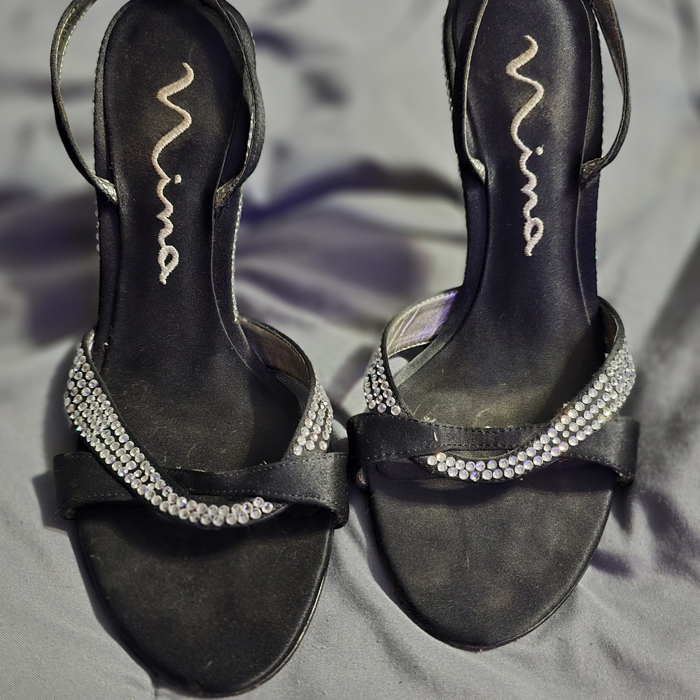 Nina Black Women's Sandals with Rhinestone Detailing